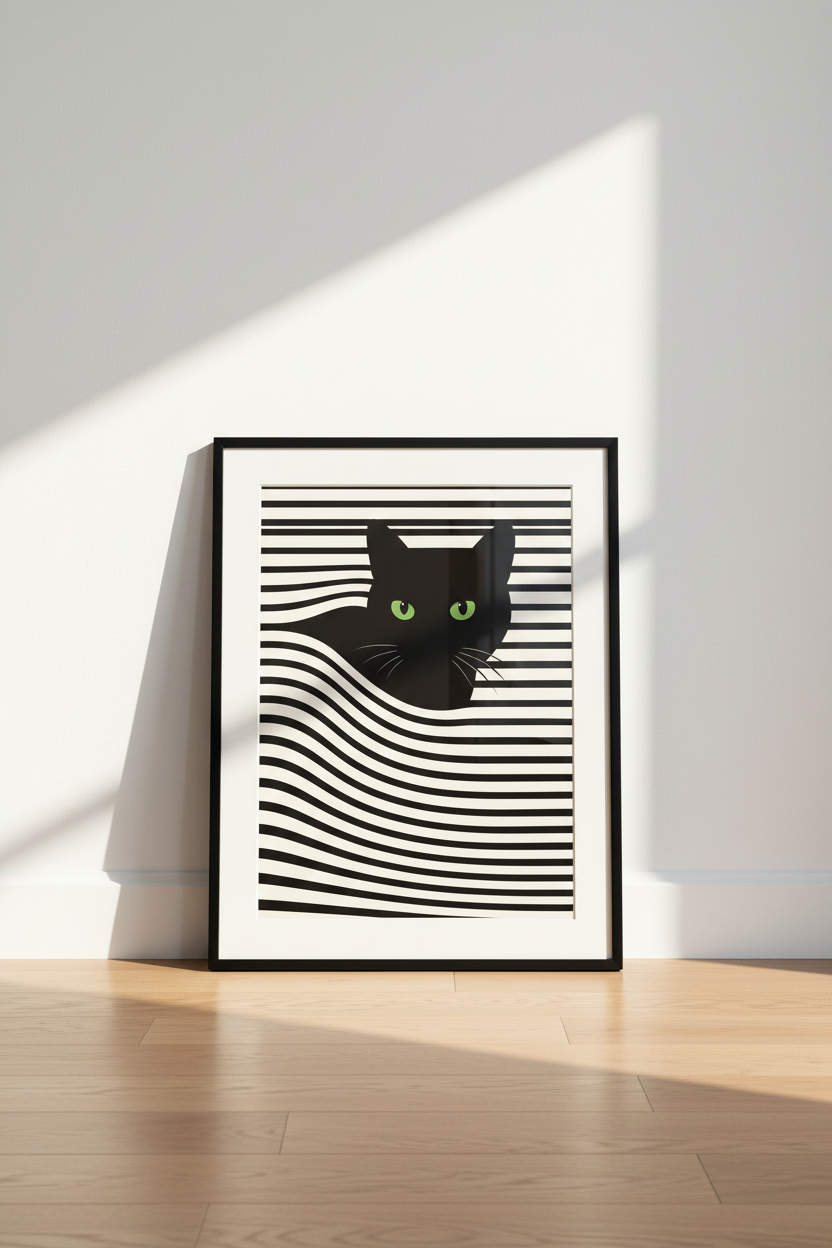 Minimalist Black Cat Wall Art Print, Peeking Cat Poster, Modern Nursery Decor, Black and White Aesthetic, Pet Lover Gift