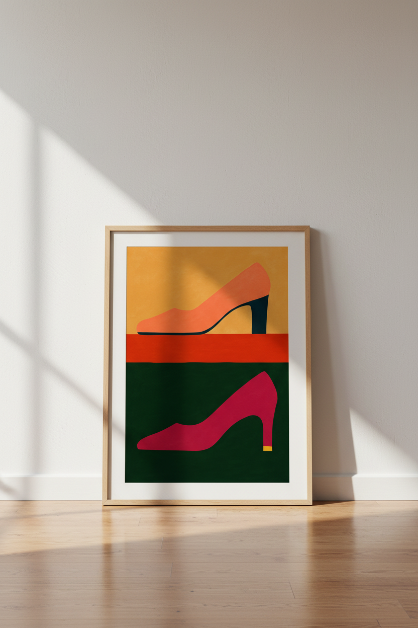 Minimalist High Heels Framed Wall Art | Retro Fashion Art Print | Living Room Decor | Mid Century Modern Poster Gift