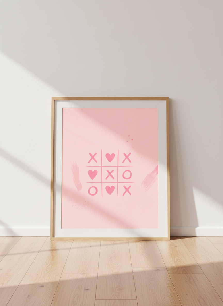 Tic Tac Toe Hearts &amp; XOXO Wall Art Print | Pink Kids Room Decor | Minimalist Poster