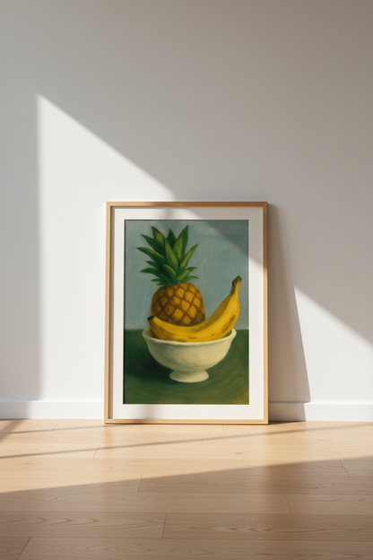 Still Life Fruit Wall Art Print | Kitchen Decor | Minimalist Framed Poster | Pineapple &amp; Banana Framed Art