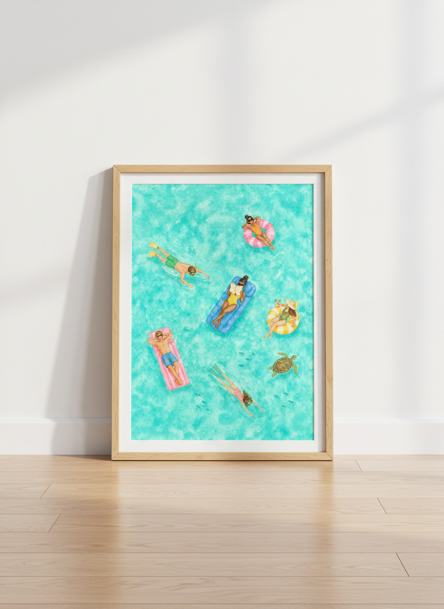 Watercolor Beach Day Wall Art Print | Coastal Bathroom Decor | Summer Aesthetic Poster | Ocean Life Vacation Art