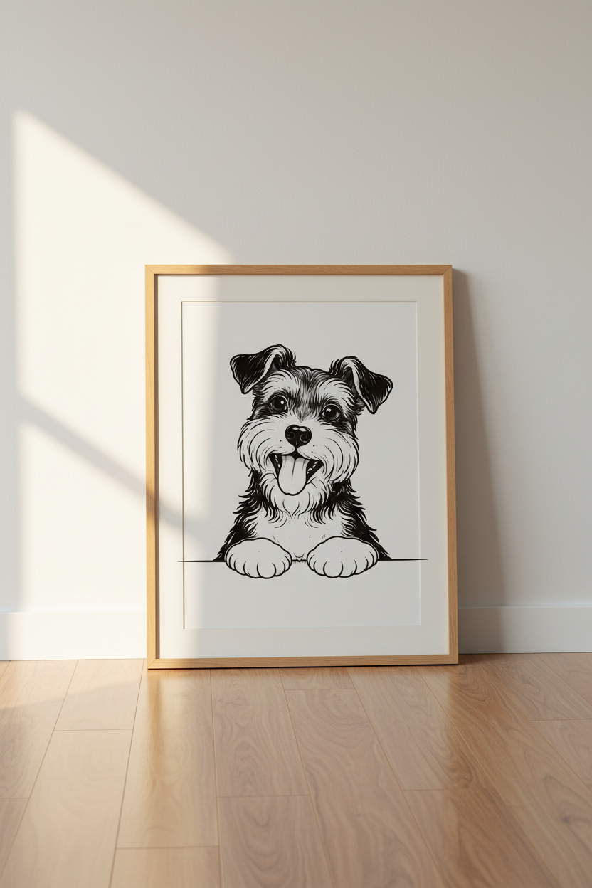 Cute Schnauzer Wall Art Print | Dog Lover Decor | Minimalist Pet Portrait Poster | Playful Puppy Digital Download