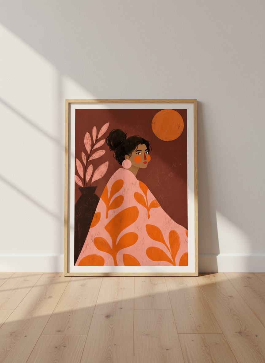 Abstract Woman Portrait | Boho Terracotta Art, Modern Wall Decor