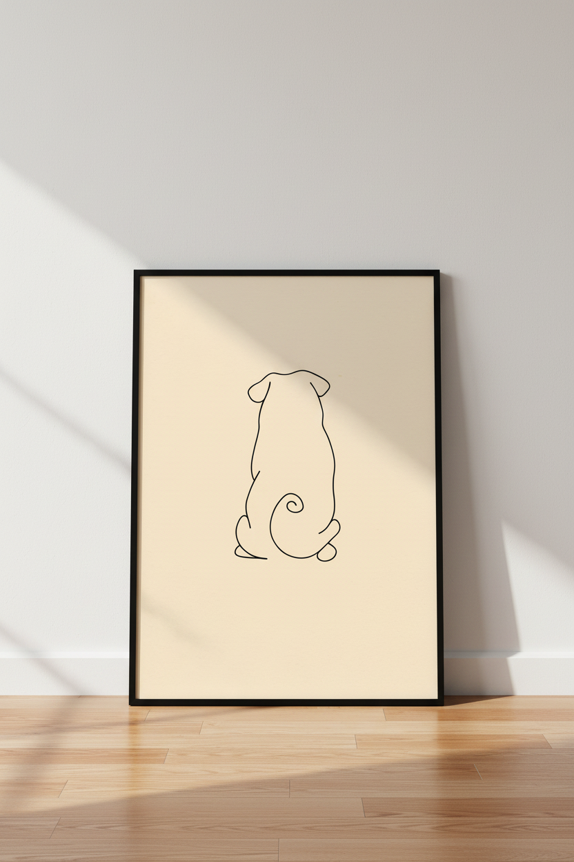 Minimalist Pug Line Art Print, One Line Dog Wall Art, Modern Pet Poster, Cute Animal Home Decor, Abstract Pug Wall Hanging, Dog Lover Gift