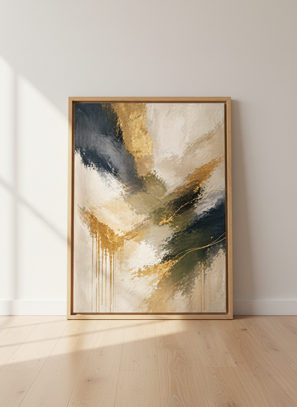 Abstract Gold &amp; Blue-Green Swirls Framed Wall Art Print | Modern Glam Living Room Decor | Luxury Aesthetic Poster Art