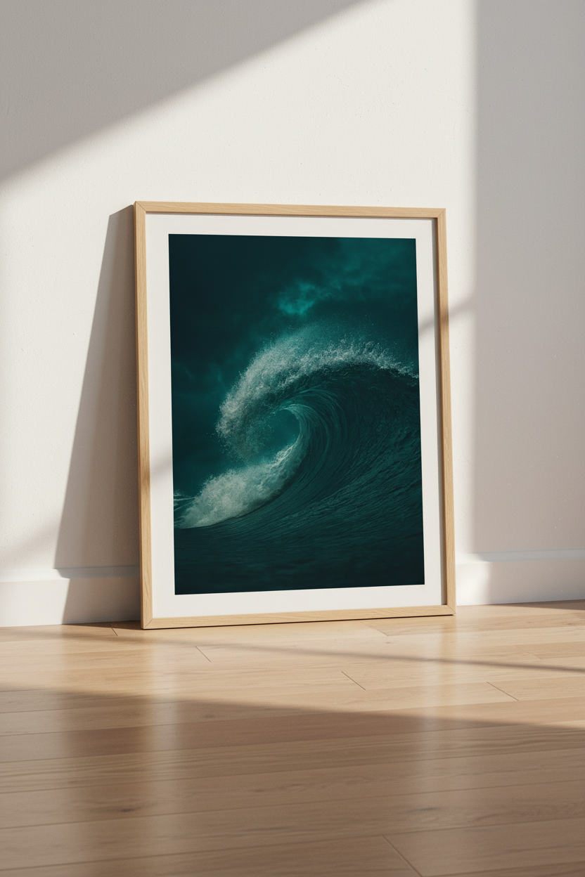 Ocean Wave Wall Art Print | Teal Bathroom Decor | Dark Coastal Aesthetic Poster | Nature Photography Framed Unframed Digital