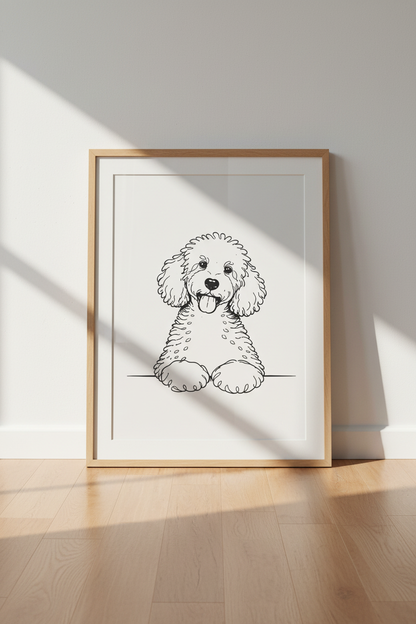 Cute Poodle Wall Art Print | Dog Lover Decor | Minimalist Puppy Poster | Pet Nursery Art | Black and White Dog Drawing