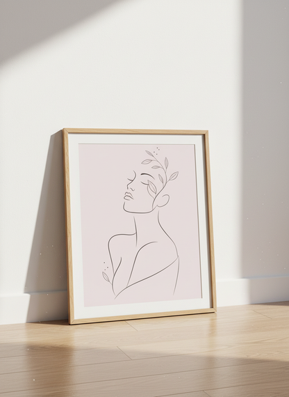 Minimalist Woman Line Art Print | Botanical Home Decor, Aesthetic Feminine Poster