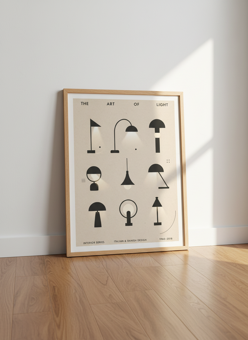 Minimalist Lamp Wall Art | Mid Century Modern Scandinavian Design Decor | Gift for Home