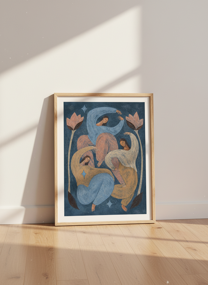 Abstract Women Wall Art Print | Boho Bedroom Decor | Feminine Mid-Century Poster | Serene Blue Aesthetic Home Decor