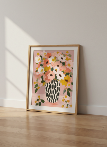 Abstract Floral Vase Art Print | Pink Blush Boho Flower Decor | Botanical Wall Art