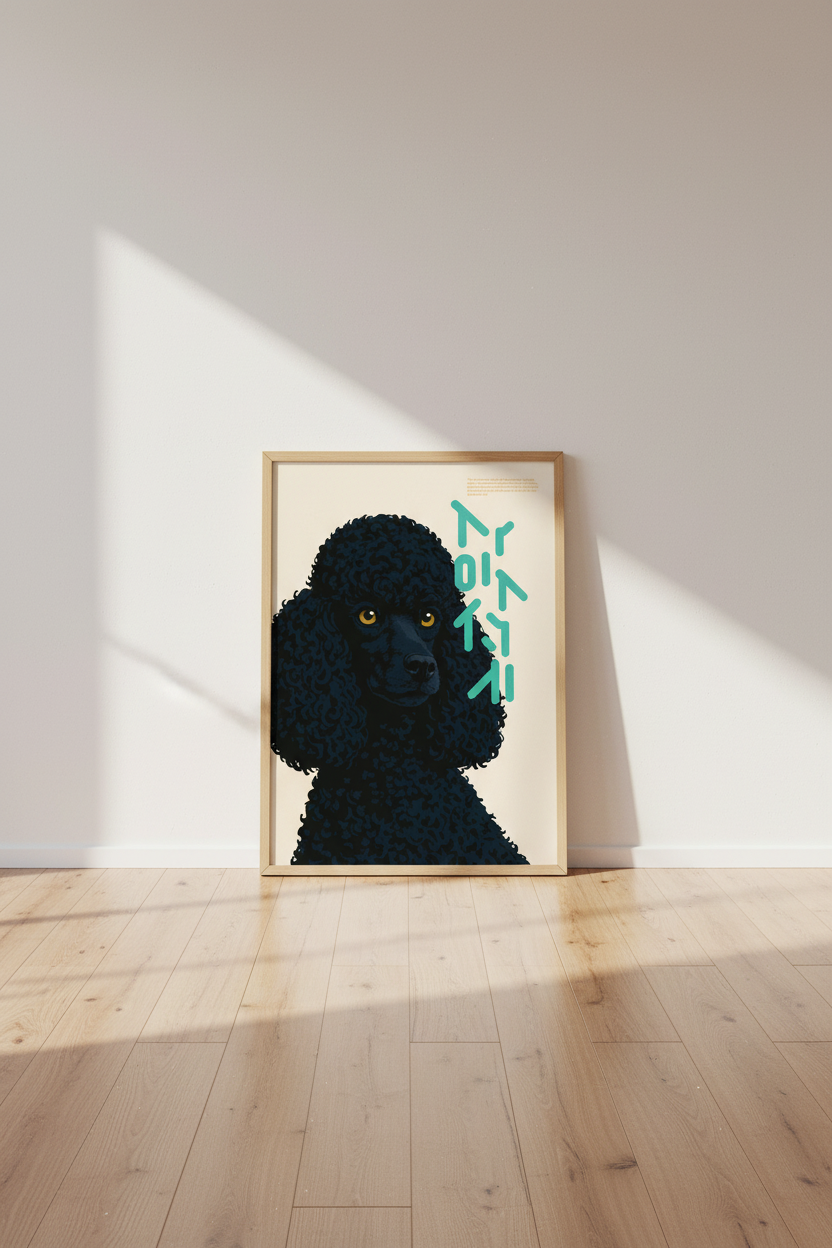 Minimalist Poodle Dog Framed Art Print | Living Room Decor | Pet Lover Gift Ready to Hang Wall Art