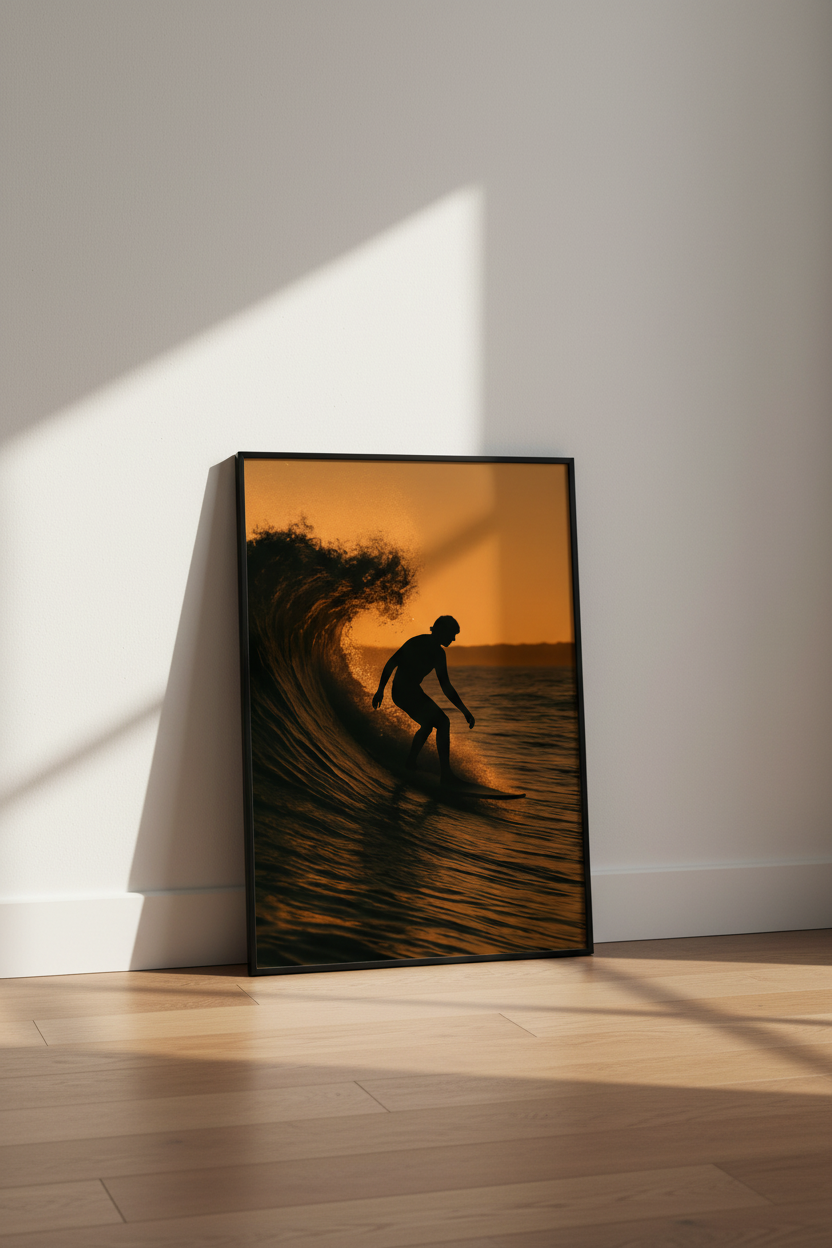 Aesthetic Surfer Sunset Wall Art Print | Coastal Beach Decor | Surf Vibe Poster | Framed Unframed Digital Download