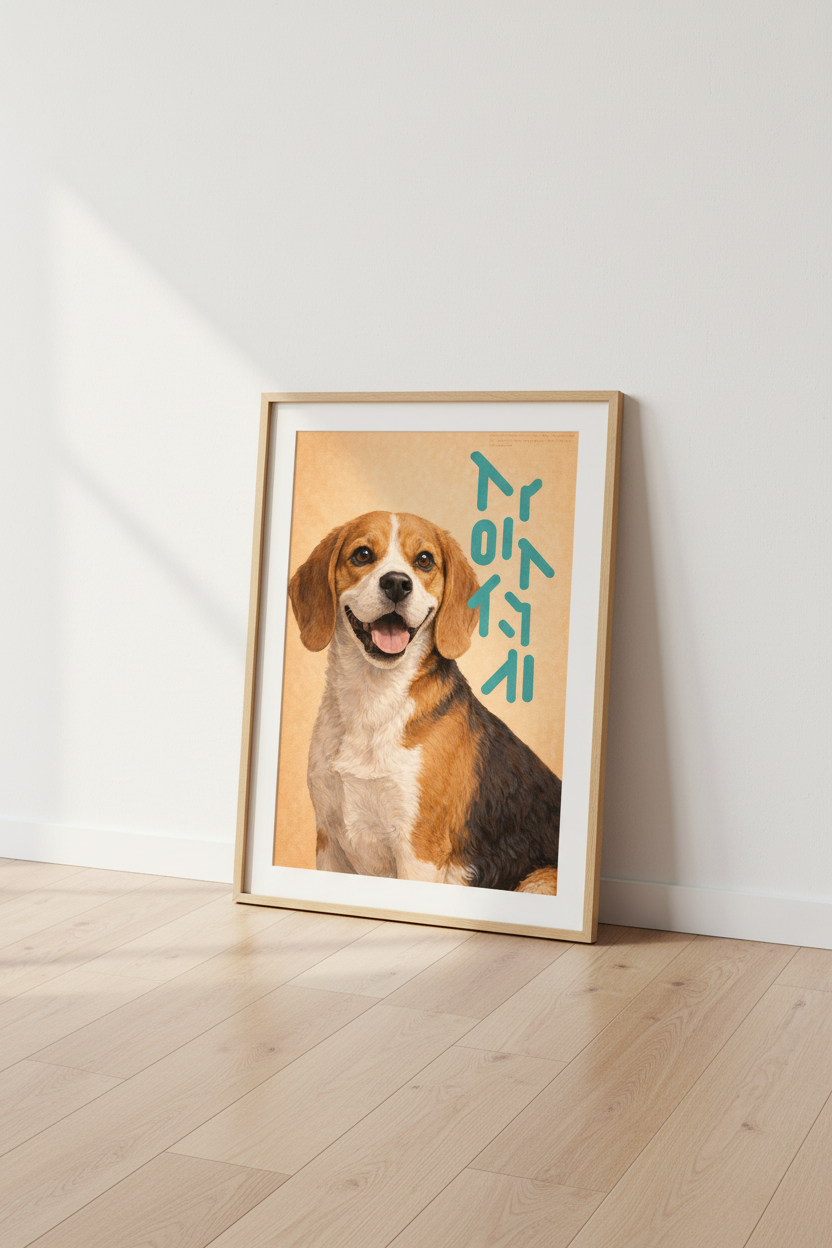 Happy Beagle Dog Art Print | Pet Lover Gift | Modern Animal Wall Art Framed | Dog Mom Decor | Ready to Hang Poster