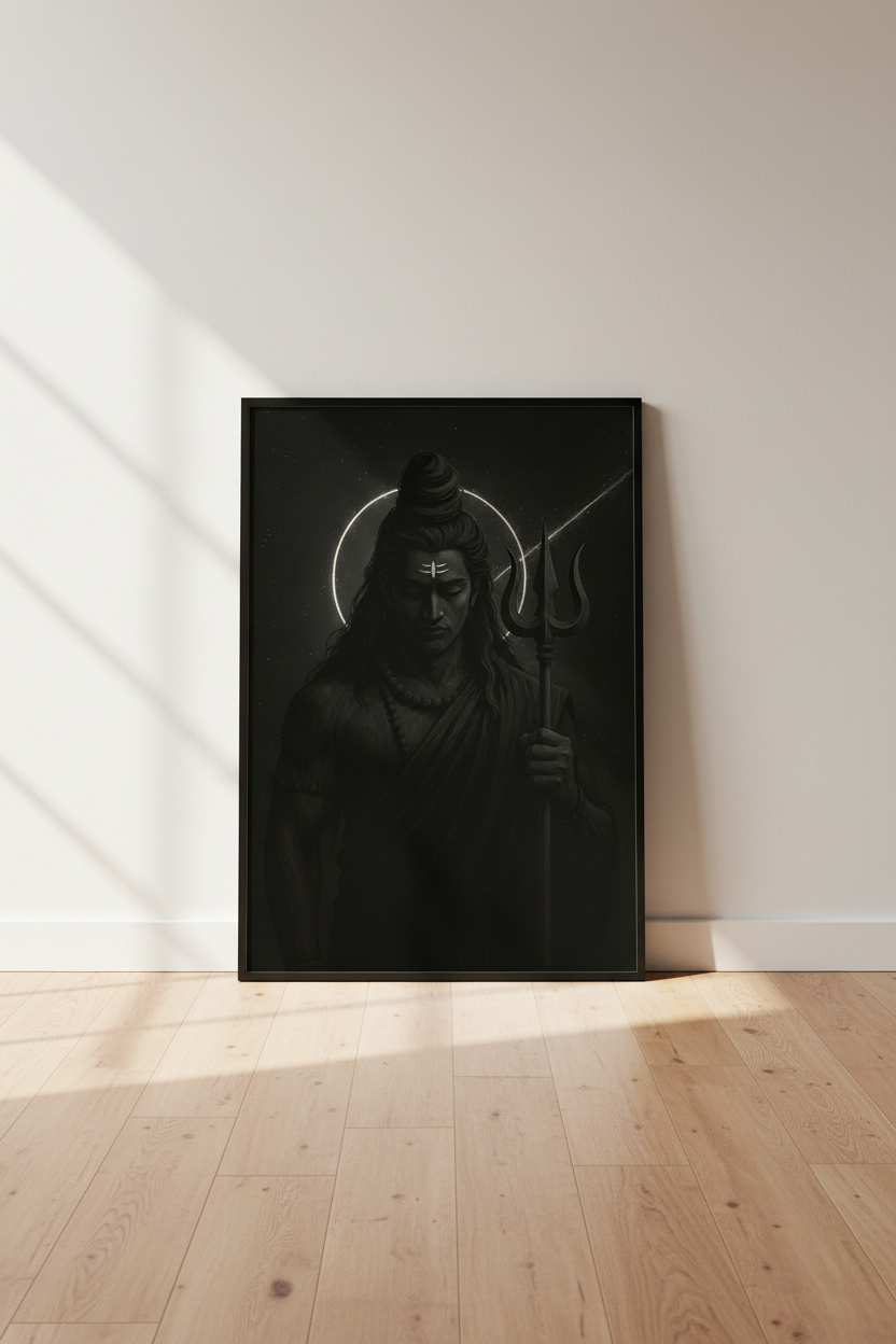 Minimalist Shiva Wall Art Print | Spiritual Home Decor | Dark Aesthetic Poster | Hindu God Digital Download | Unframed Framed Art