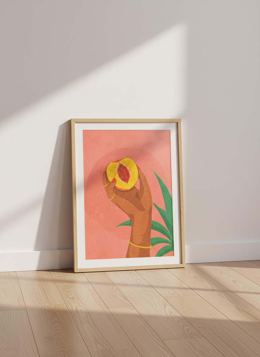 Peach Wall Art | Feminine Fruit Decor, Kitchen Aesthetic Home Print