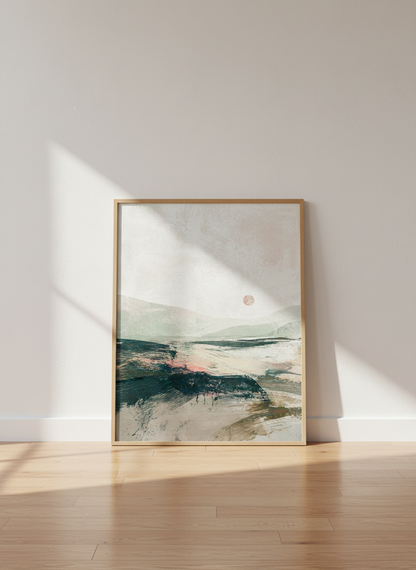 Abstract Landscape Wall Art | Earthy Mountain Sunset Print | Modern Ocean Decor