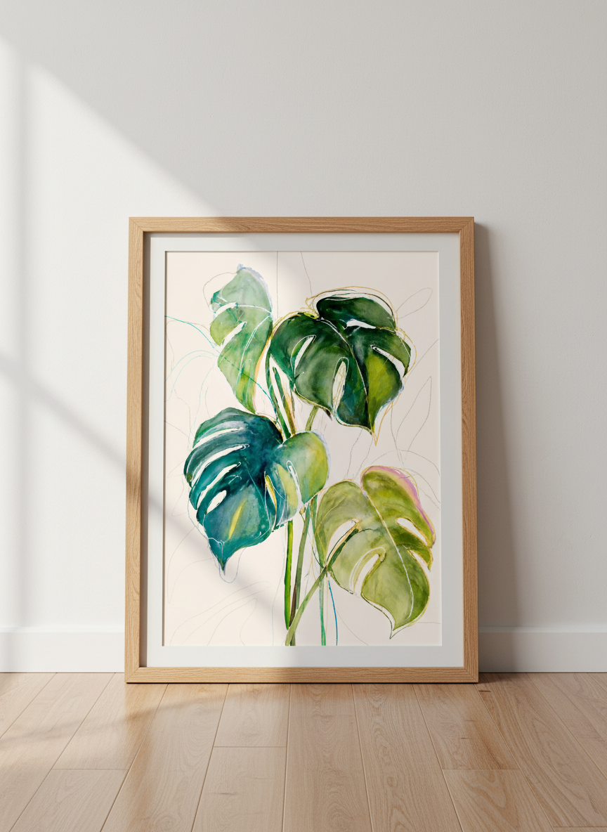 Watercolor Monstera Wall Art Print | Boho Living Room Decor | Botanical Tropical Poster | Plant Lover Gift Ideas