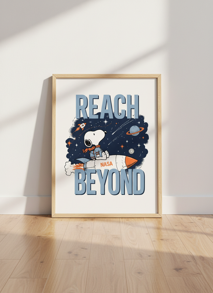 Snoopy NASA Space Rocket Wall Art Print | Kids Room Decor | Inspirational Poster