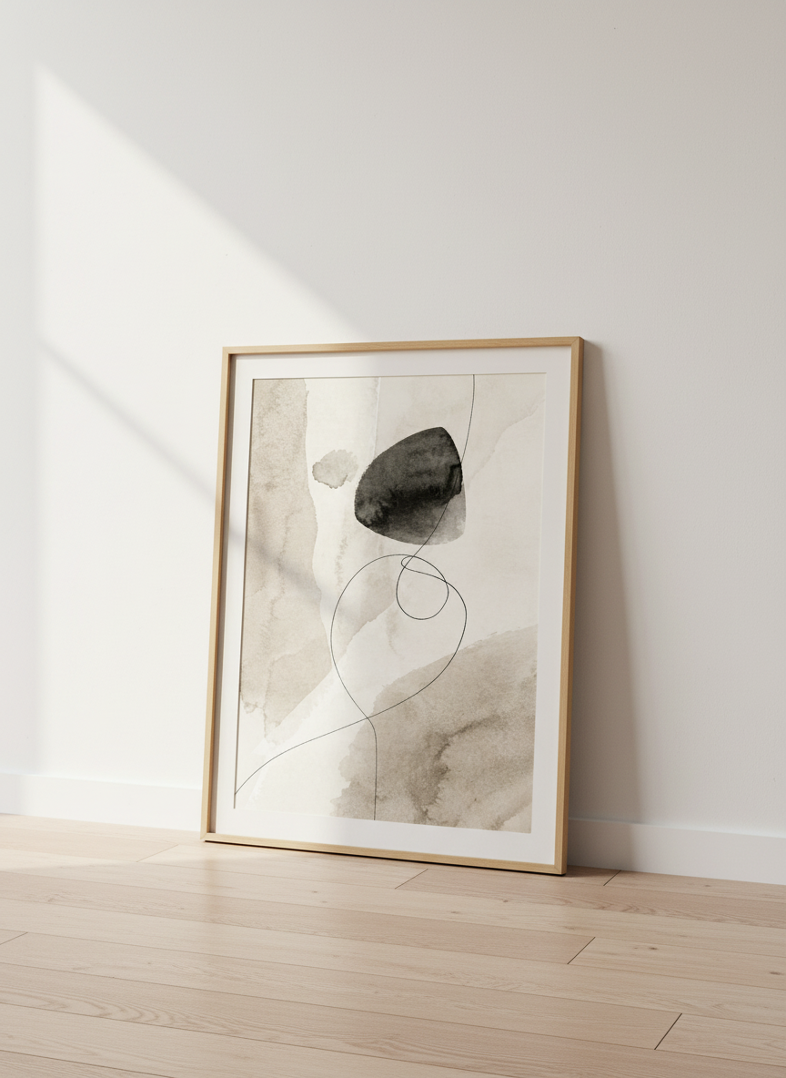 Abstract Watercolor Line Art Print | Minimalist Living Room Decor | Neutral Aesthetic Wall Art | Brown Beige Ink Poster