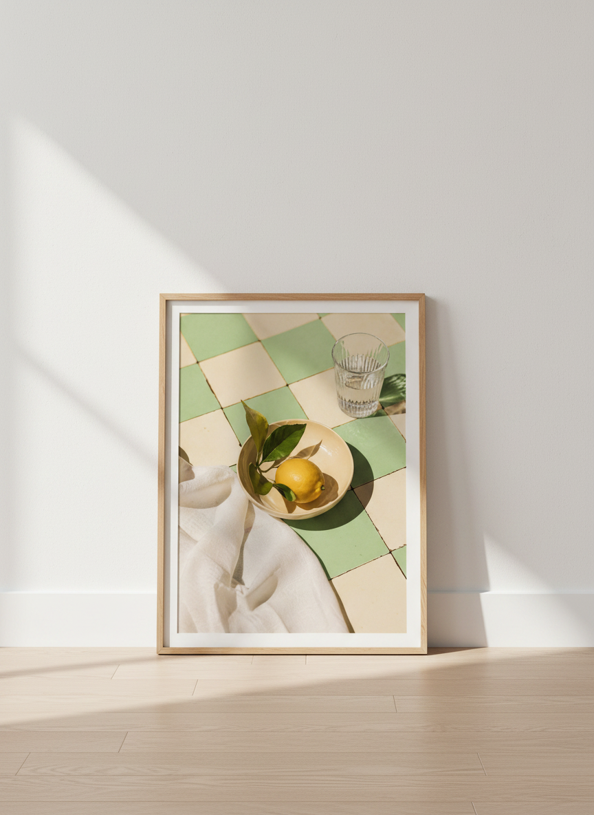 Minimalist Lemon Wall Art Print | Kitchen Decor | Mediterranean Aesthetic Framed Poster | Ready to Hang Fruit Art
