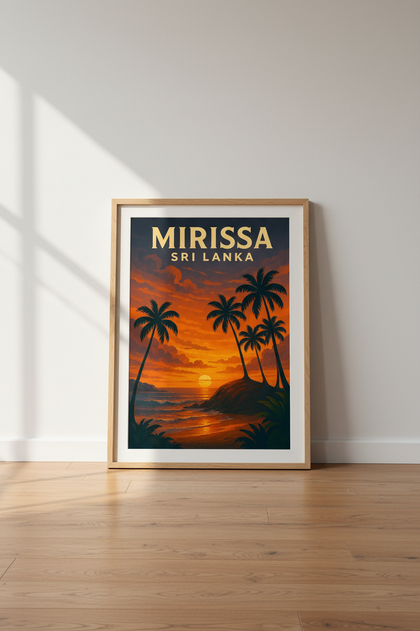 Mirissa Sri Lanka Travel Art Print | Tropical Sunset Beach Wall Art | Retro Coastal Decor | Instant Download Poster