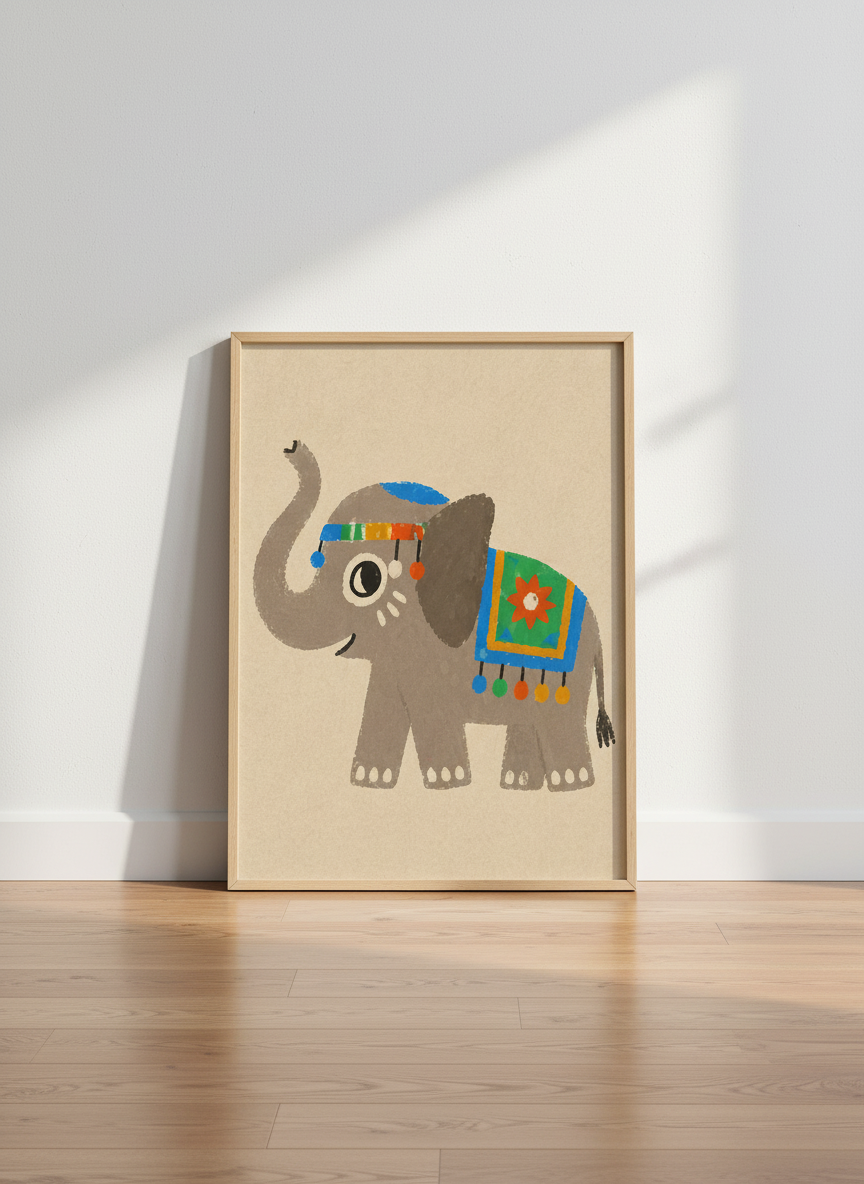 Nursery Elephant Wall Art Print | Boho Kids Room Decor | Whimsical Animal Poster | Cute Nursery Art | Baby Shower Gift