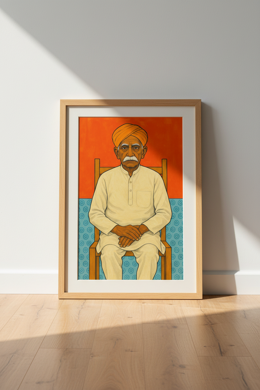 Folk Art Indian Man Wall Art Print | Boho Living Room Decor | Cultural Portrait Poster | Grandfather Gift Idea