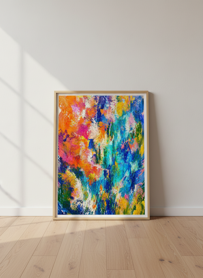 Abstract Impressionist Wall Art Print | Vibrant Living Room Decor | Colorful Palette Knife Texture Poster