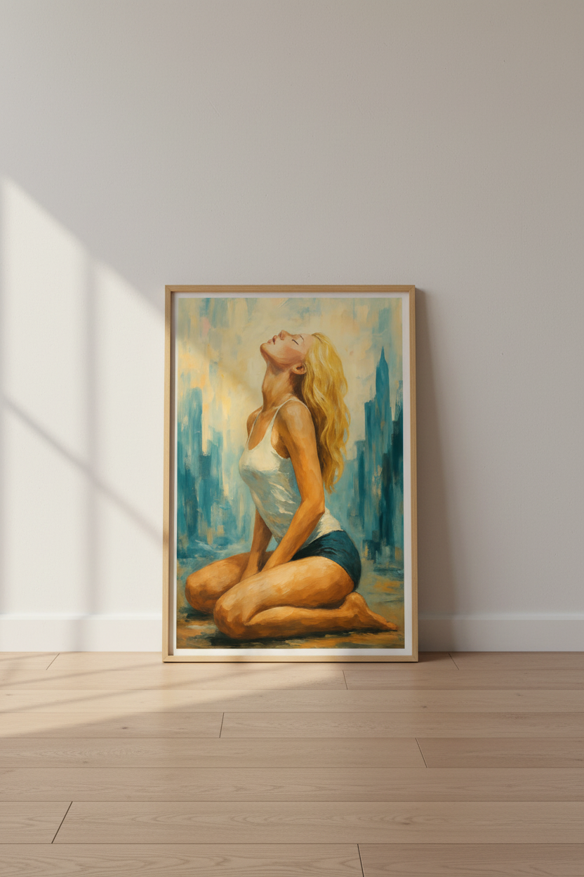 Abstract Expressionist Woman Wall Art Print | Boho Living Room Decor | Modern Figurative Poster | Teal &amp; Gold Canvas Art | Gift