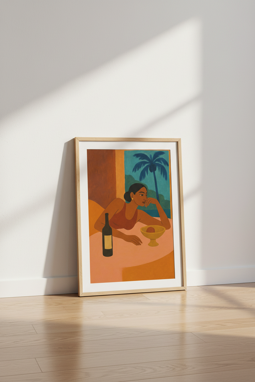 Bohemian Style Woman Portrait Wall Art Print | Mid Century Modern Wall Decor | Framed Art for Living Room | Ready to Hang