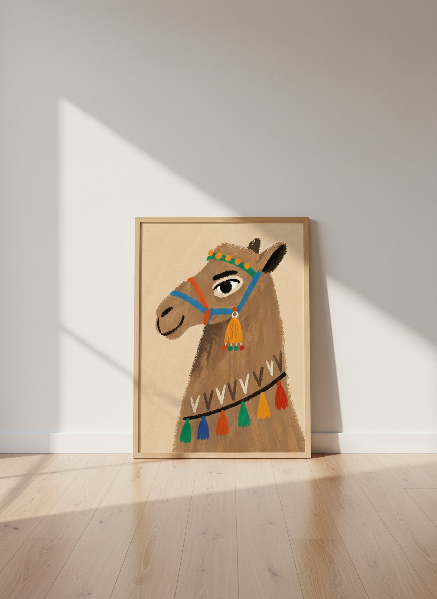 Boho Whimsical Camel Wall Art Print | Boho Nursery Decor | Desert Animal Poster | Kids Room Art Decor | Abstract Neutral Tone Camel Print