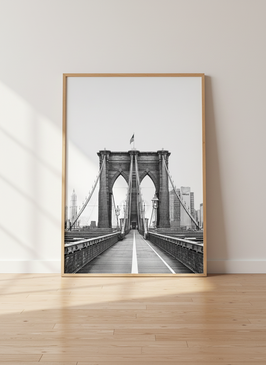Black and White Brooklyn Bridge Wall Art Print | NYC Skyline Decor | Minimalist Cityscape Poster