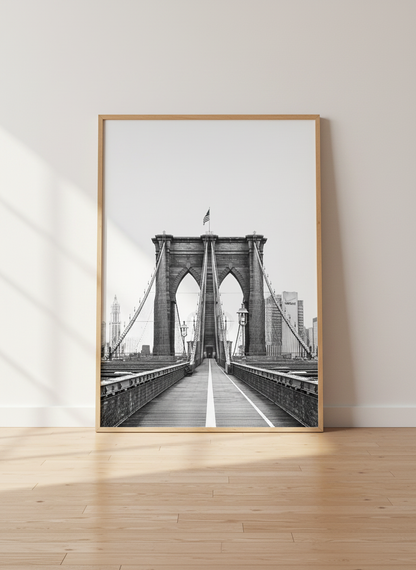 Black and White Brooklyn Bridge Wall Art Print | NYC Skyline Decor | Minimalist Cityscape Poster