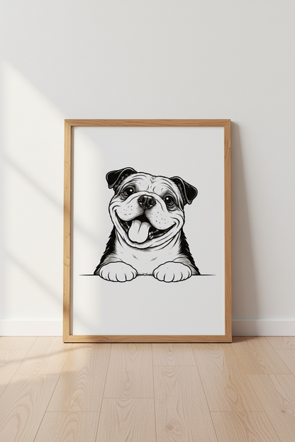 Minimalist Bulldog Wall Art Print | Pet Lover Gift | Modern Dog Decor | Nursery Aesthetic Poster | Black &amp; White Animal Art
