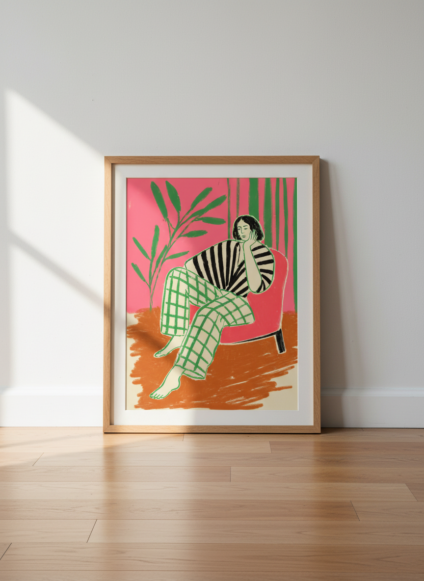 Abstract Woman Reading Wall Art Print | Boho Bedroom Decor | Cozy Aesthetic Poster | Modern Living Room Art | Mid Century Woman