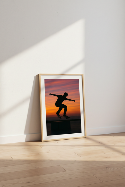 Skateboard Sunset Print | Vibrant Teen Room Decor | Aesthetic Framed Wall Art | Extreme Sports Poster Gift | Ready to Hang
