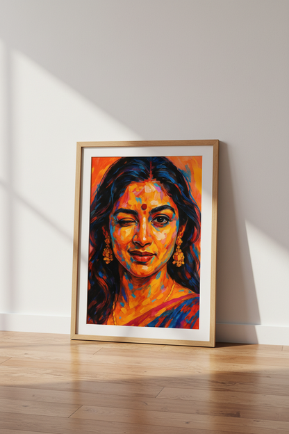 Abstract Woman Portrait Wall Art Print | Vibrant Living Room Decor | Eclectic Boho Chic Poster | South Asian Art