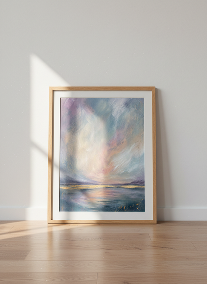 Abstract Coastal Seascape Wall Art Print | Pastel Gold Lake Decor | Serene Ocean Poster