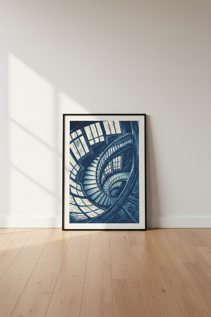 Abstract Spiral Staircase Wall Art Print | Architectural Interior Decor | Gothic Dark Academia Poster
