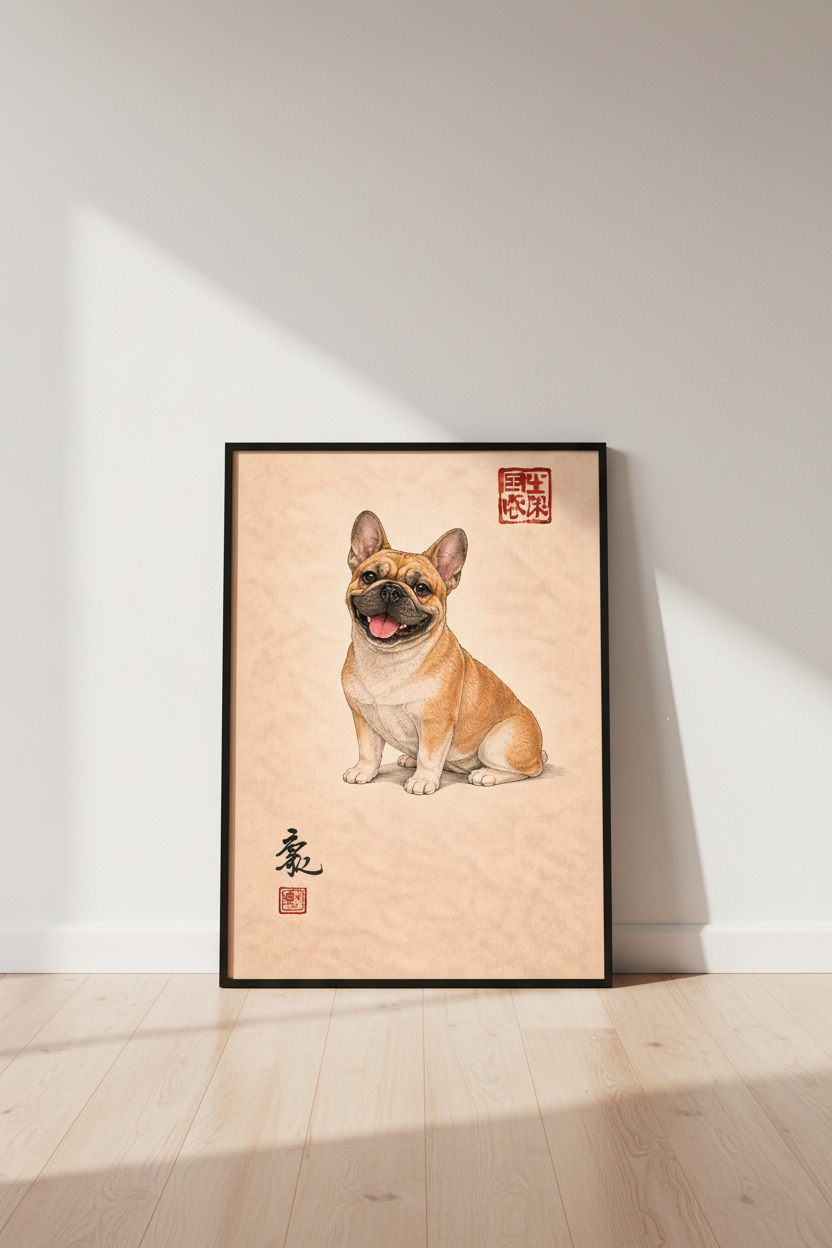 French Bulldog Wall Art Print | Happy Fawn Frenchie Poster | Dog Owner Home Decor | Pet Portrait Animal Art Print