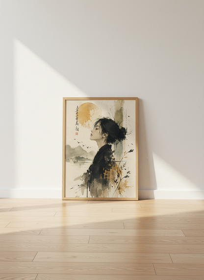 Zen Woman Portrait Wall Art Print | Boho Bedroom Decor | Asian Aesthetic Poster