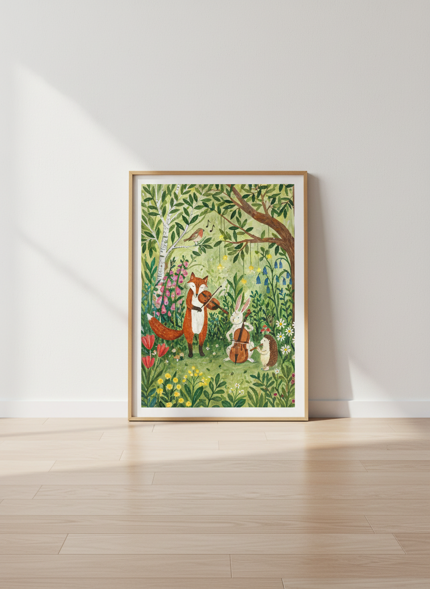 Woodland Animal Orchestra Art Print | Nursery Decor, Children&