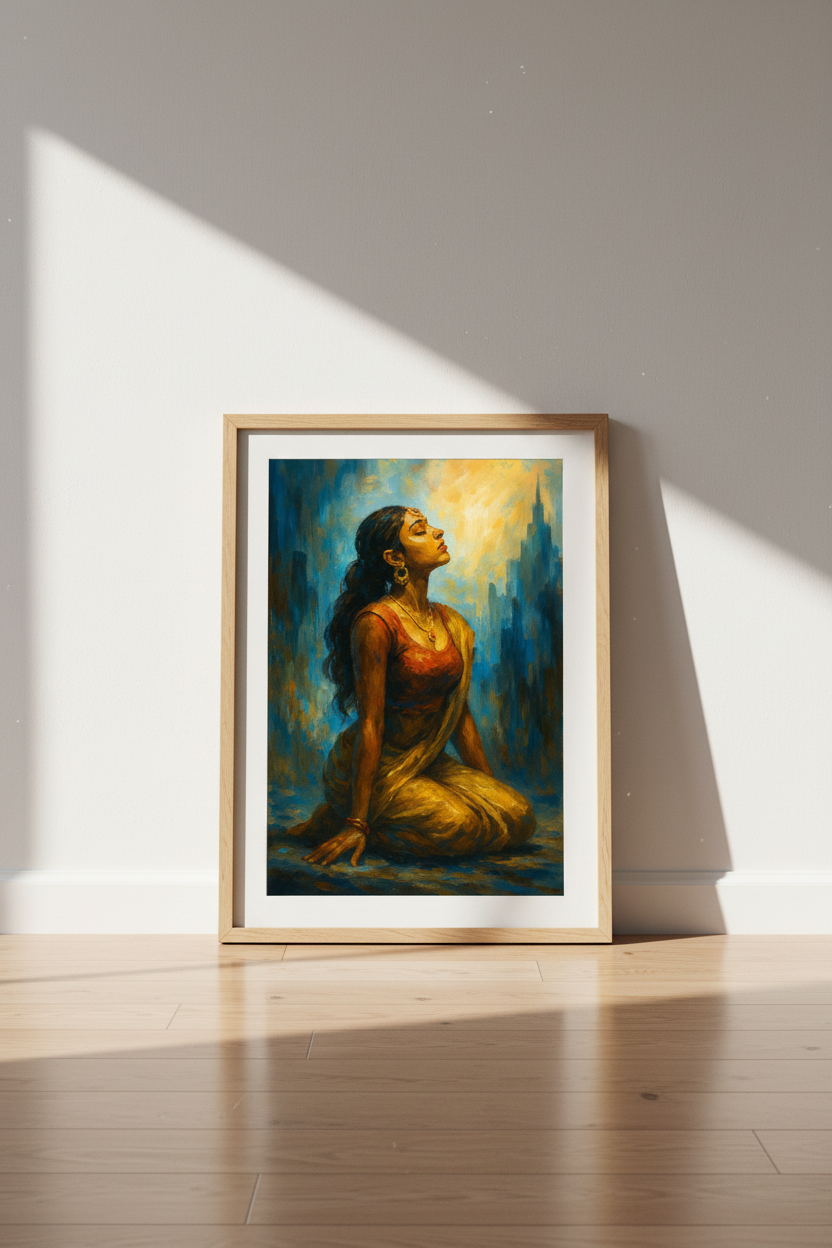 Abstract Impressionist Woman Portrait Wall Art Print | Boho Bedroom Decor | Spiritual Aesthetic Poster | Indian Woman Art