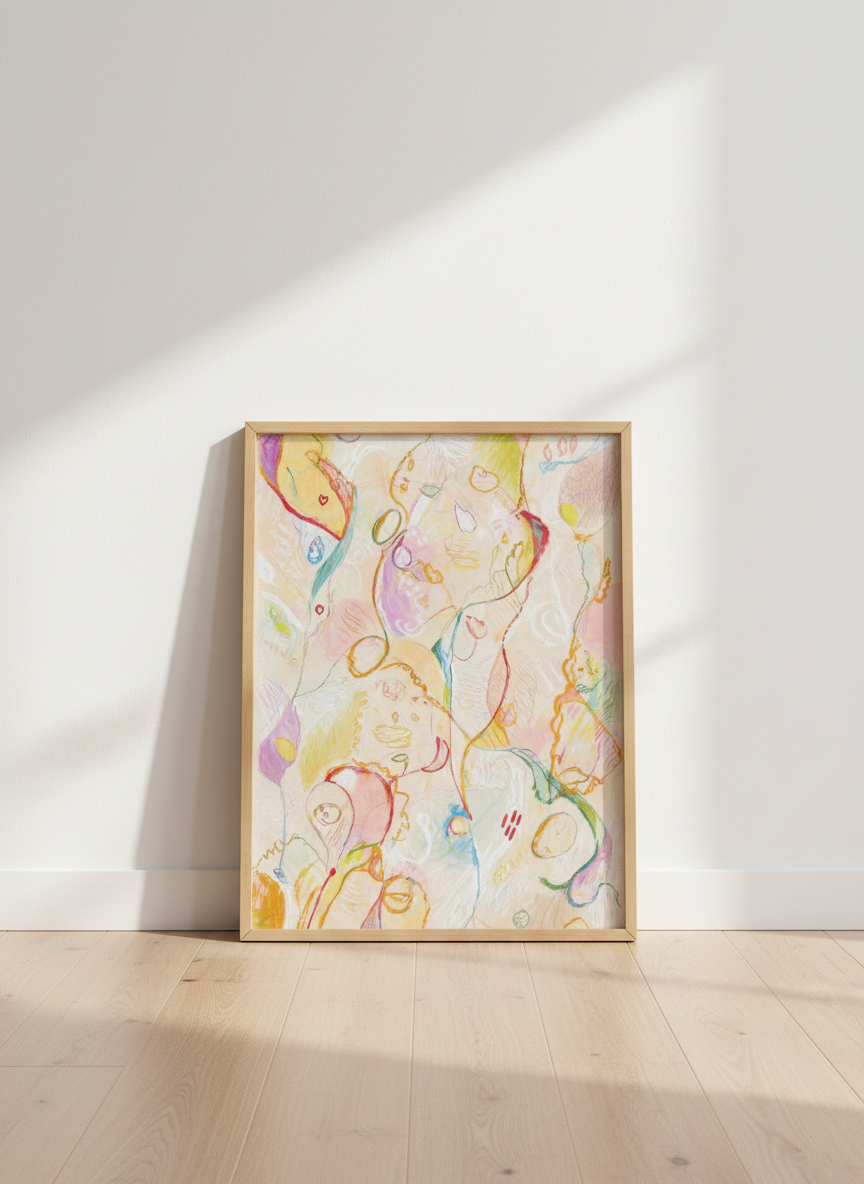 Abstract Organic Forms Wall Art Print | Pastel Living Room Decor | Whimsical Colorful Nursery Poster | Modern Eclectic Bedroom Art