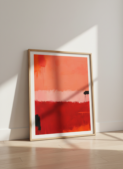 Abstract Art Print Framed | Orange &amp; Red Minimalist Wall Art | Modern Living Room Decor | Ready to Hang Gradient Poster