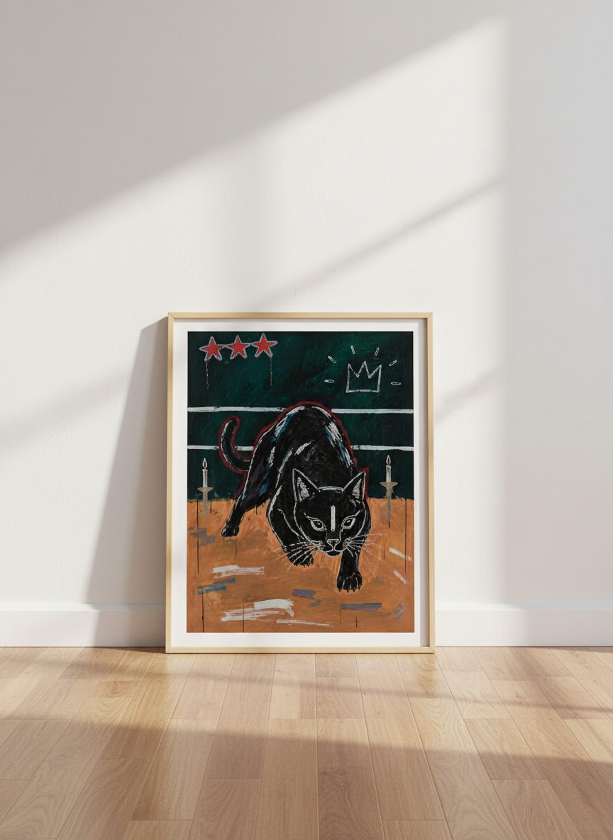 Abstract Black Cat Wall Art Print | Eclectic Home Decor | Vintage Animal Poster | Dark Academia Aesthetic | Pet Lover Gift