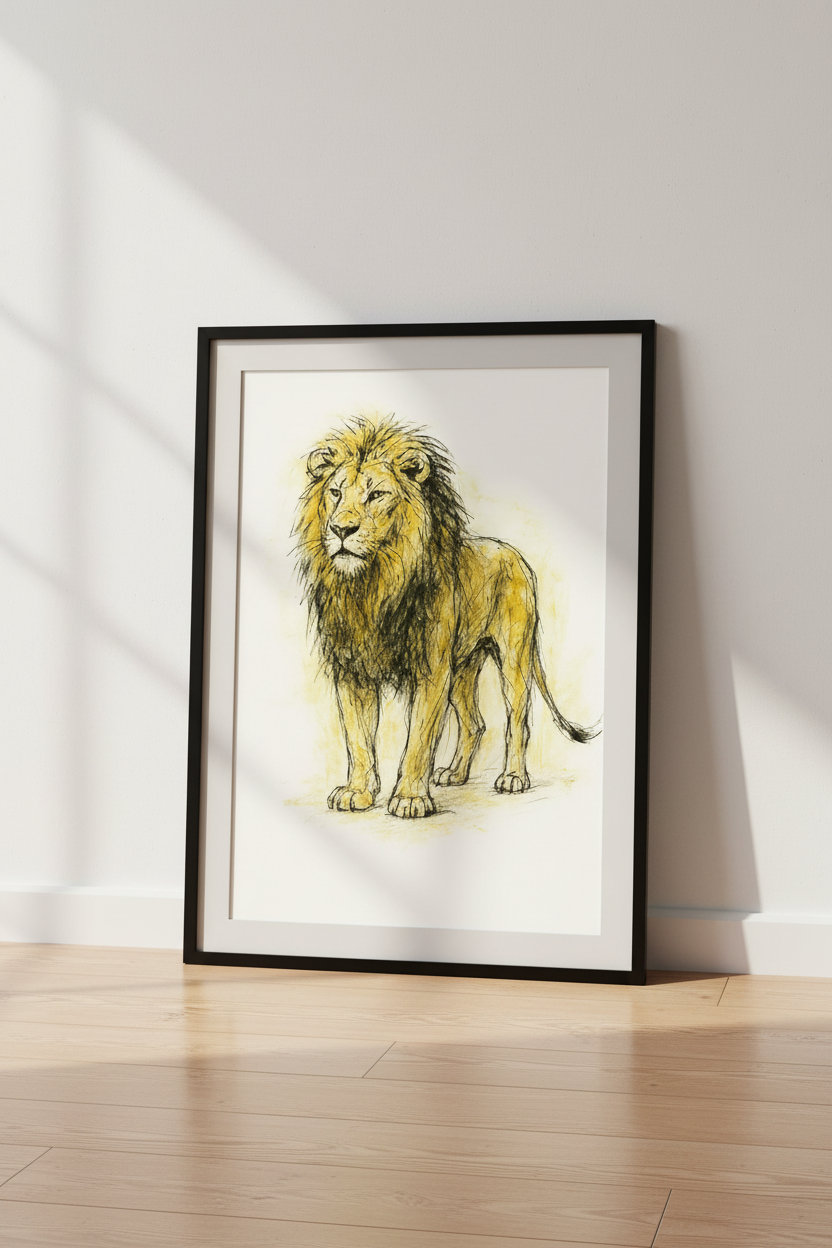 Majestic Lion Sketch Art Print | Wild Animal Wall Art | Safari Home Decor | King of the Jungle Poster | Modern Wildlife Print