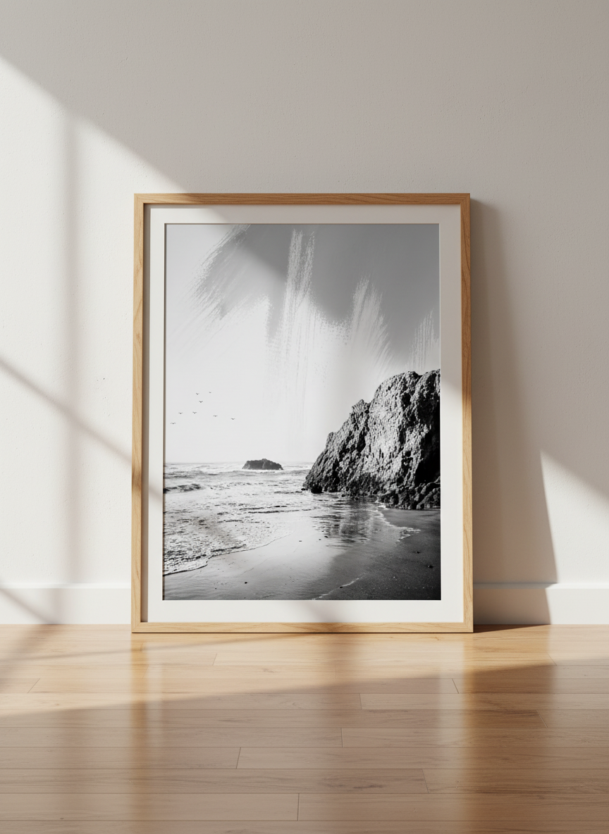 Abstract Coastal Beach Wall Art | Black and White Seascape Decor | Modern Ocean Poster