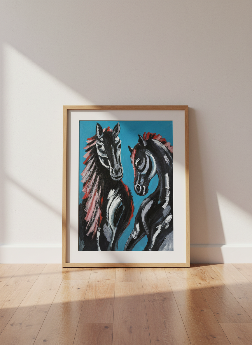 Abstract Horse Wall Art Print | Bold Animal Home Decor | Eclectic Living Room Poster | Black and Blue Modern Equestrian Art
